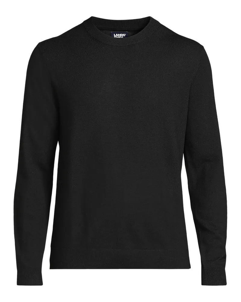 Lands' End Merino-Pullover mit Rundhals, Herren, Größe regular, Schwarz, Wolle, by Schwarz