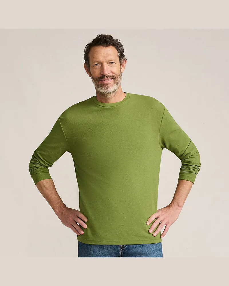 Lands' End Ottoman-Rippshirt mit langen Ärmeln, Herren, Größe regular, Grün, Baumwolle/Polyester/Baumwoll-Mischung, by Grün