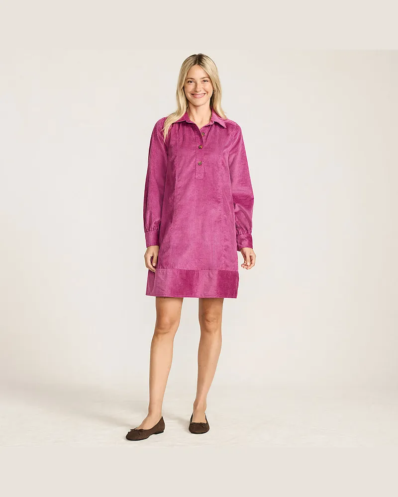 Lands' End Breitcord-Hemdkleid, Damen, Größe regular, Pink, Baumwolle, by Pink