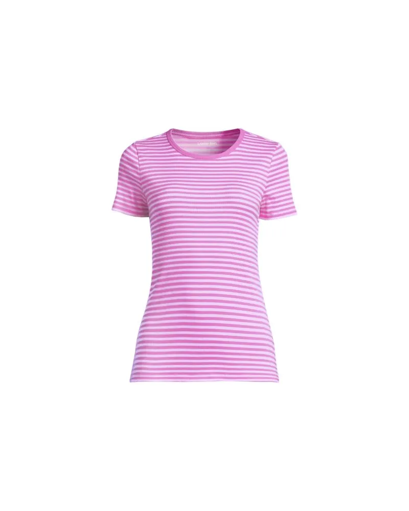 Lands' End Feinripp-Shirt mit Rundhalsausschnitt und kurzen Ärmeln, Damen, Größe plus, Pink, Baumwolle/Elasthan, by Pink