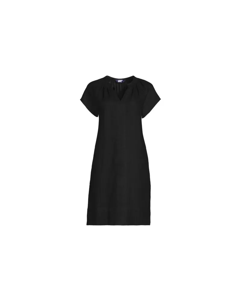 Lands' End Leinenkleid mit Smok-Ausschnitt, Damen, Größe regular, Schwarz, Leinen, by Schwarz