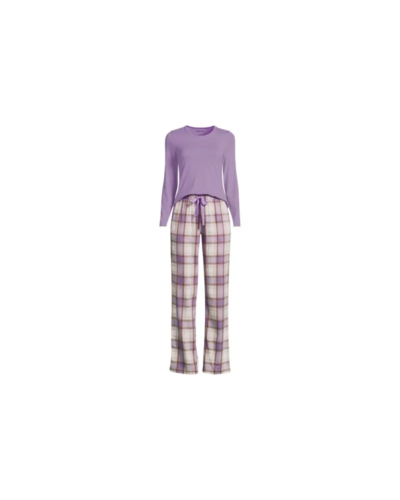 Lands' End Pyjama-Set mit Flanellhose, Damen, Größe regular, Weiß, Baumwolle/Baumwoll-Mischung/Viskose-Mischung, by Weiß
