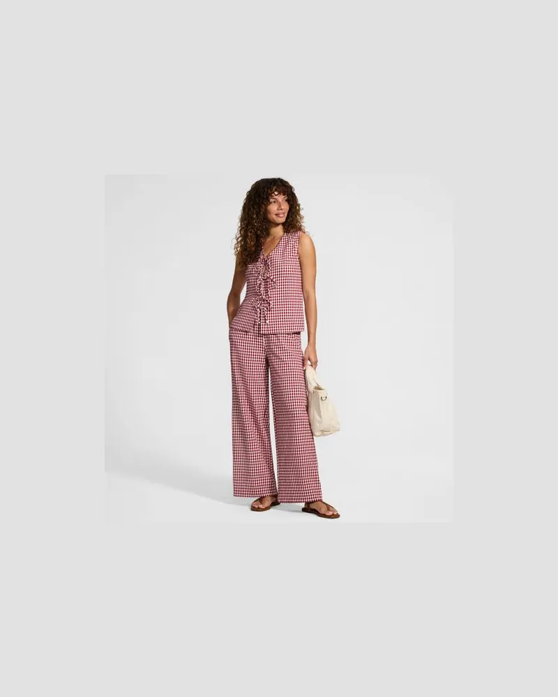 Lands' End Gingham-Hose mit weitem Bein, Damen, Größe regular, Rot, Baumwolle/Polyester/Polyester-Mischung, by Rot