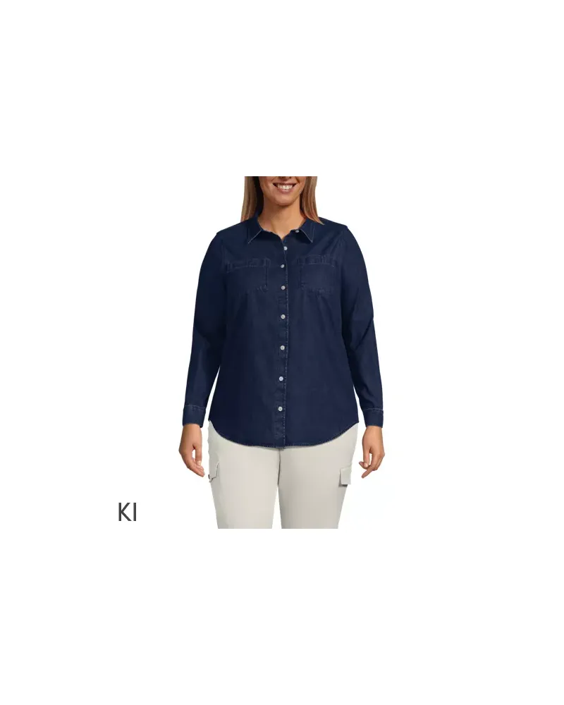 Lands' End Denim-Bluse, Damen, Größe plus, Blau, Baumwolle, by Blau