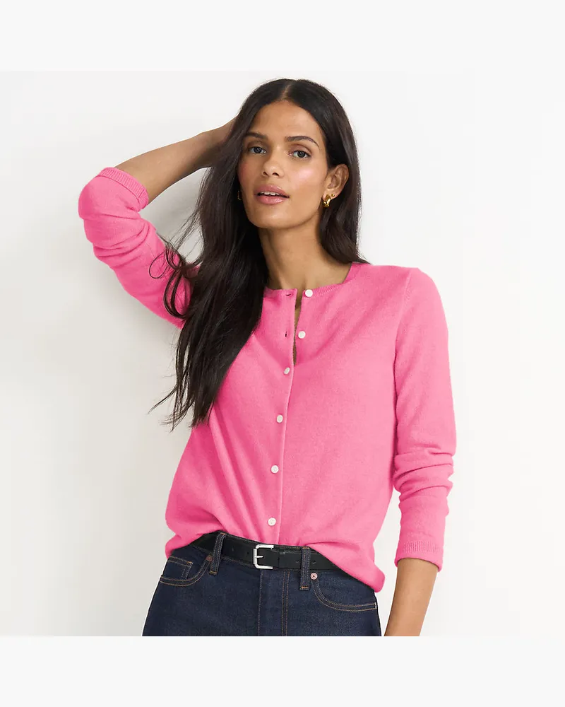 Lands' End Kaschmir-Cardigan mit rundem Ausschnitt, Damen, Größe regular, Pink, Kaschmir, by Pink