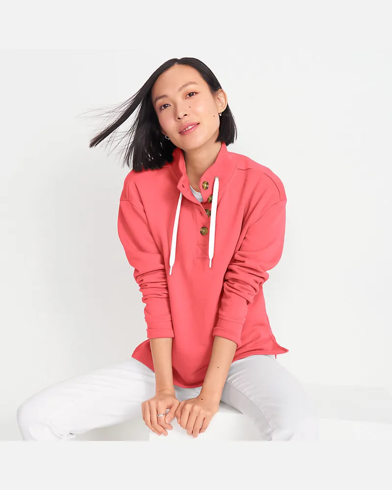 Lands' End Pullover SERIOUS SWEATS mit Knopfleiste, Damen, Größe regular, Orange, Baumwoll-Mischung/Polyester-Mischung, by Orange