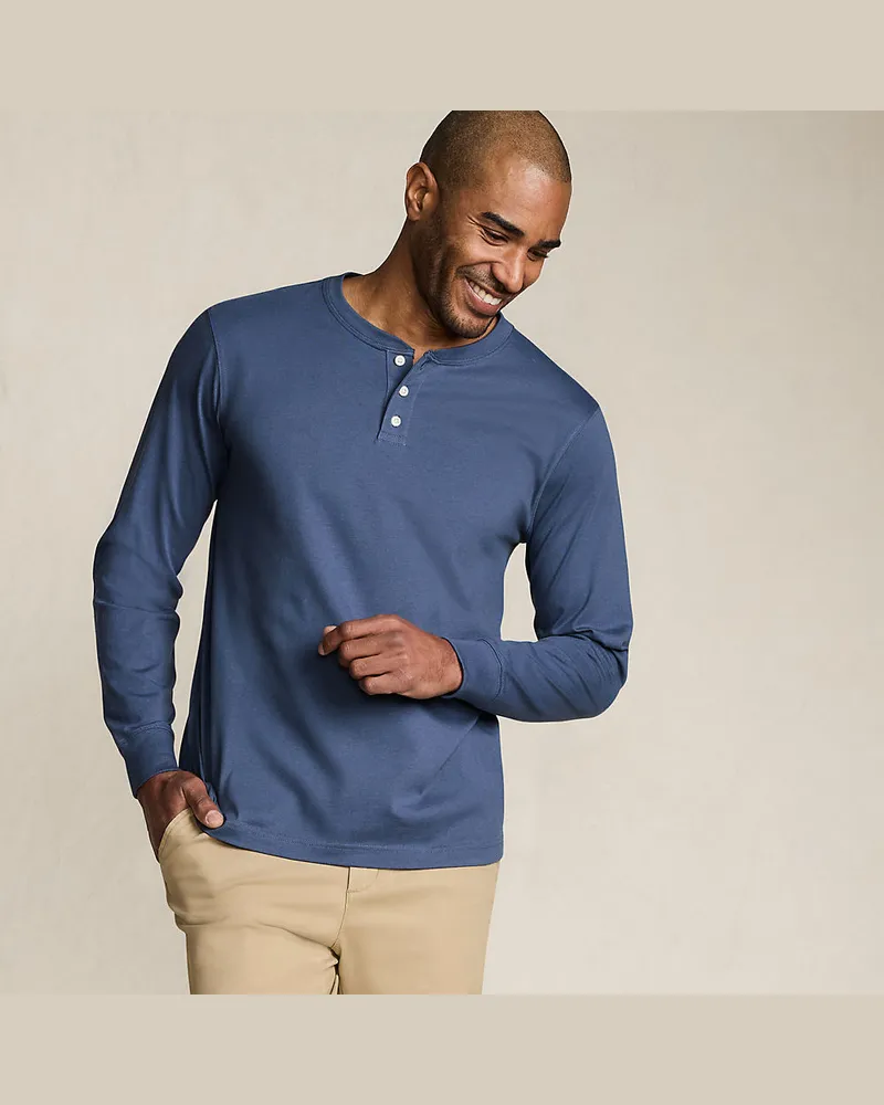 Lands' End Super-T Langarm-Henleyshirt, Classic Fit, Herren, Größe regular, Blau, Baumwolle, by Blau