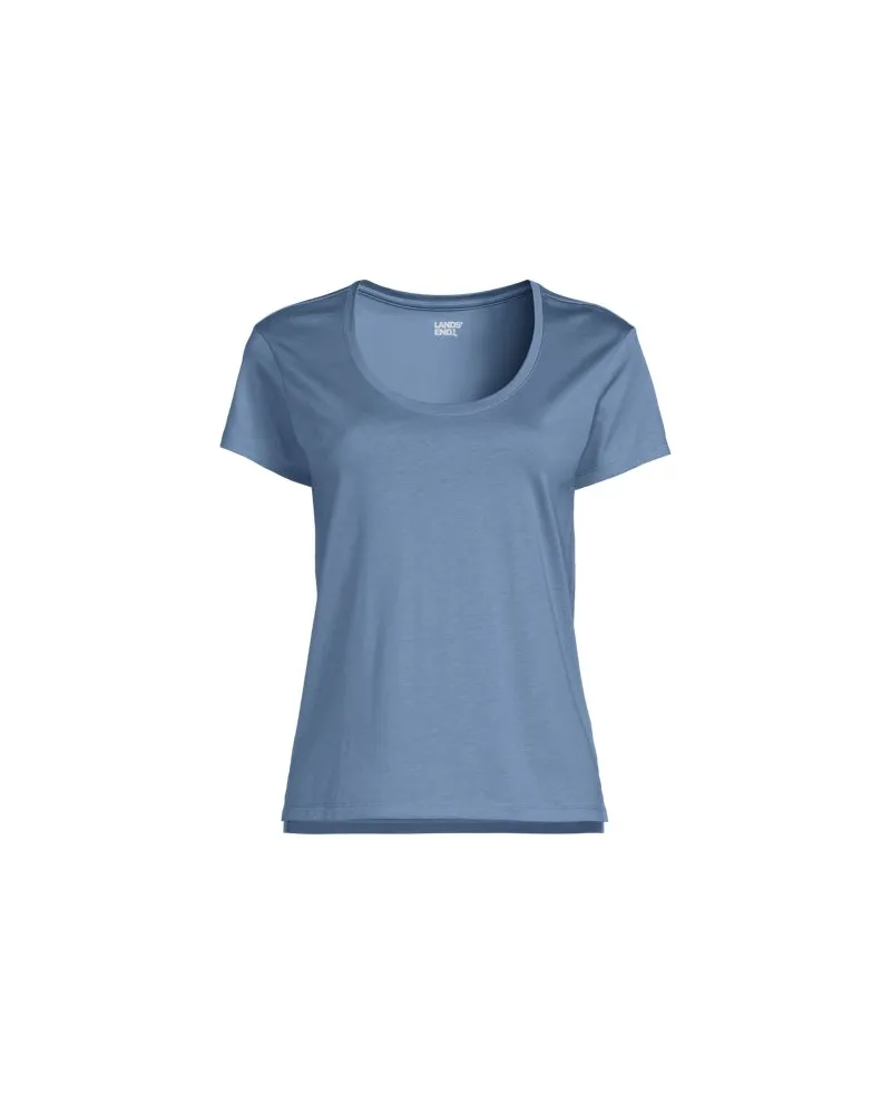 Lands' End Supima® Shirt mit Ballettausschnitt und kurzen Ärmeln, Damen, Größe plus, Blau, Baumwolle, by Blau
