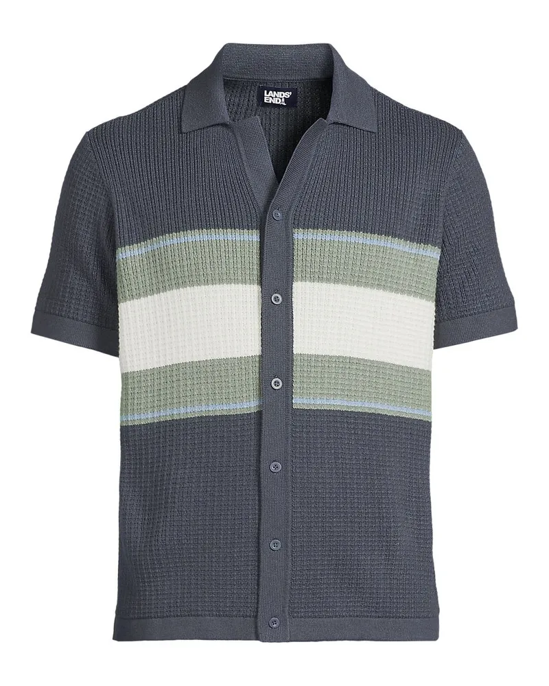 Lands' End Strick-Poloshirt mit Knopfleiste, Herren, Größe regular, Blau, Viskose/Baumwoll-Mischung/Nylon-Mischung, by Blau