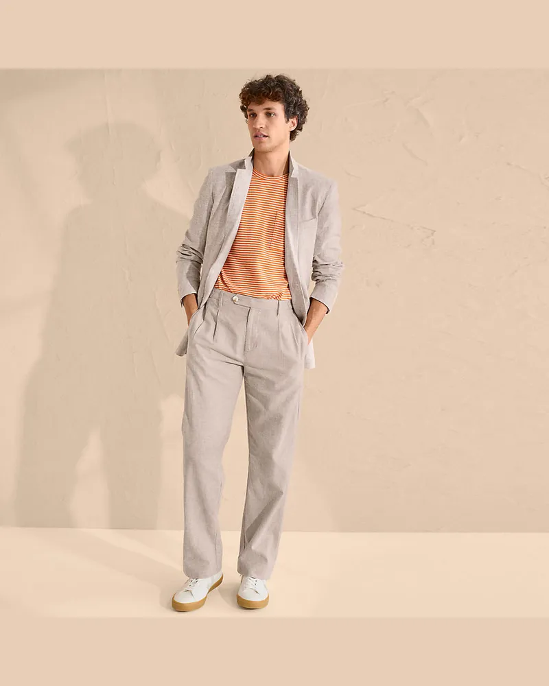 Lands' End Leinenmix-Bundfaltenhose, Herren, Größe regular, Braun, Leinen/Baumwoll-Mischung, by Braun