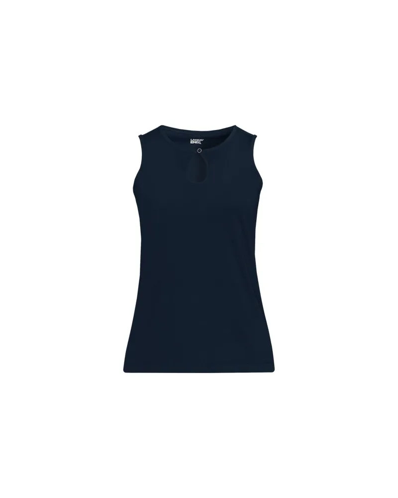Lands' End Supima-Top mit Keyhole-Ausschnitt, Damen, Größe regular, Blau, Baumwolle, by Blau