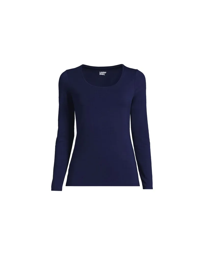 Lands' End Baumwolle/Modal-Shirt mit Ballett-Ausschnitt, Damen, Größe regular, Blau, Baumwolle Modal, by Blau