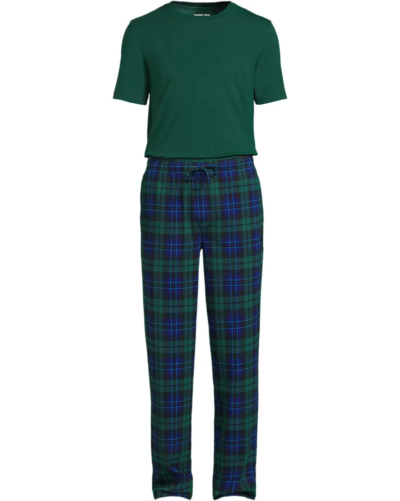 Lands' End Jersey-Pyjamaset, Herren, Größe regular, Blau, Elasthan/Baumwoll-Mischung, by Blau
