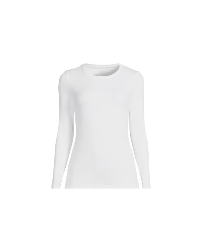 Lands' End Langarmshirt aus mikrofeinem Baumwollripp, Damen, Größe:40-42 regular, Weiß, Baumwolle/Elasthan, by Weiß