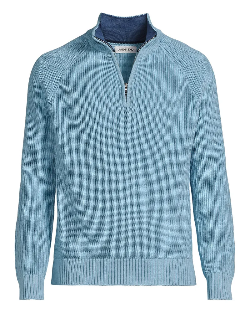 Lands' End DRIFTER Pullover mit Reißverschluss, Herren, Größe regular, Blau, Baumwolle, by Blau
