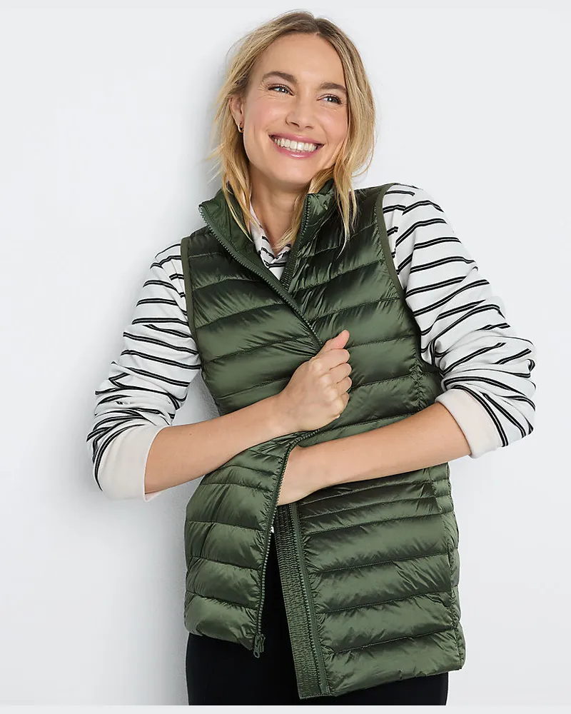 Lands' End Daunenweste WANDERWEIGHT Verstaubar Ultraleicht, Damen, Größe regular, Grün, Nylon, by Grün