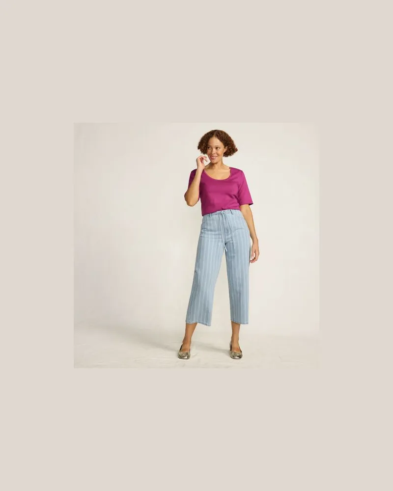 Lands' End Gemusterte 7/8-Jeans mit weitem Bein High Waist, Damen, Größe petite, Blau, by Blau