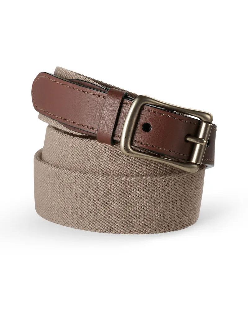 Lands' End Stretch-Gürtel, Herren, Größe regular, Beige, Leder/Metall/Gummi, by Beige