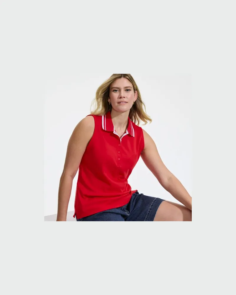 Lands' End Ärmelloses Supima-Poloshirt, Damen, Größe regular, Rot, Baumwolle, by Rot