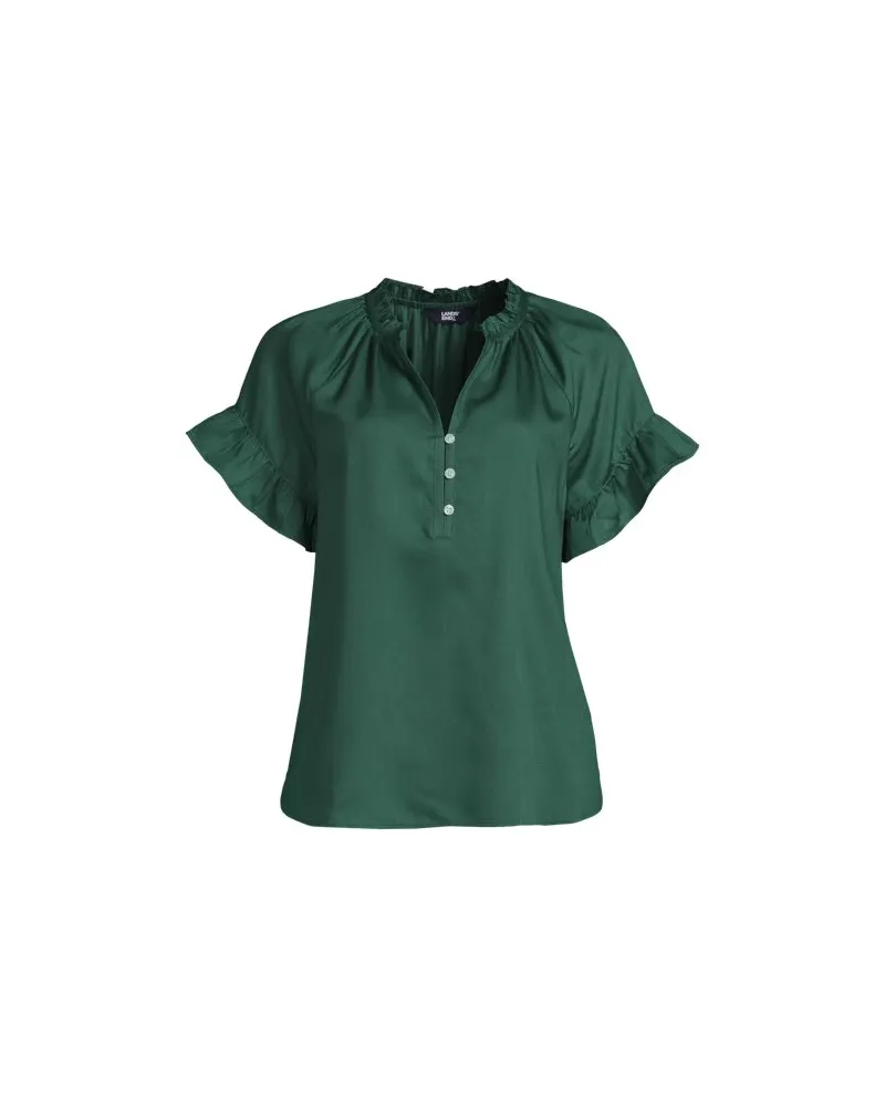 Lands' End Bluse aus TENCEL mit Rüschenkragen, Damen, Größe regular, Grün, Kunstseide/Lyocell (Viskose), by Grün