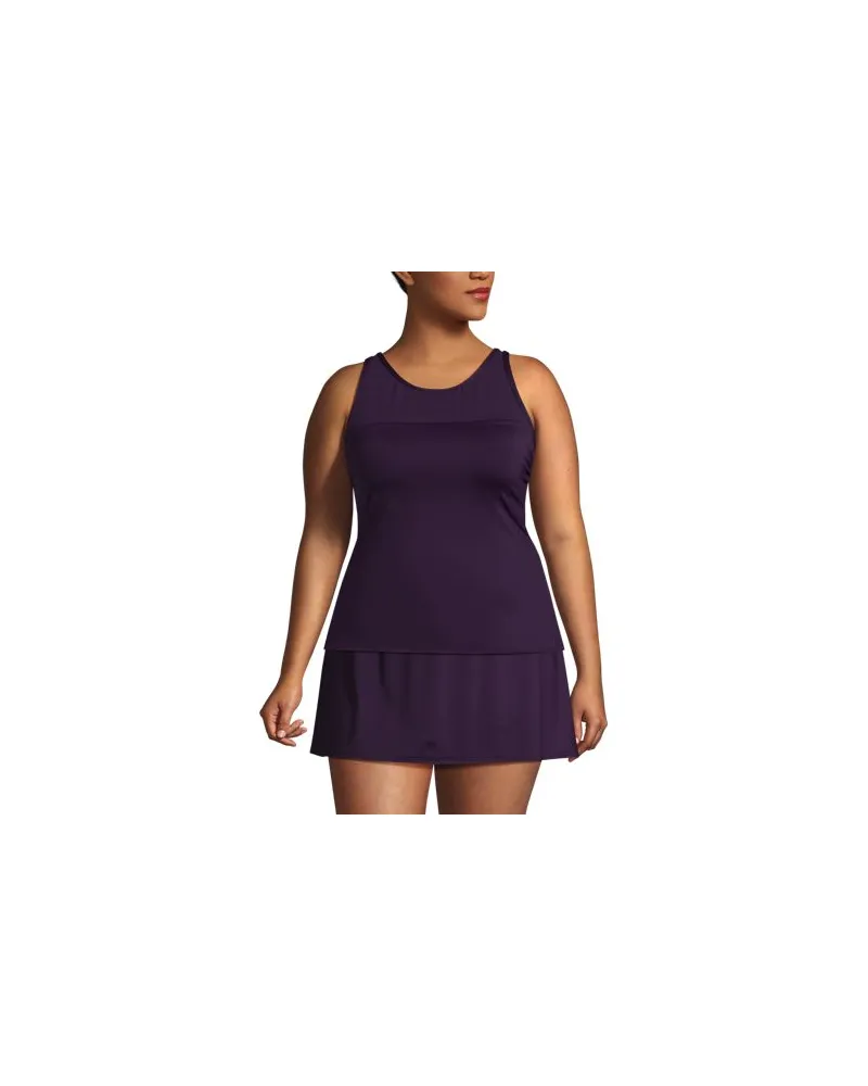 Lands' End Tankinitop mit Mesh-Detail, hoher Ausschnitt, Damen, Größe plus, Lila, Elasthan/Nylon-Mischung, by Lila