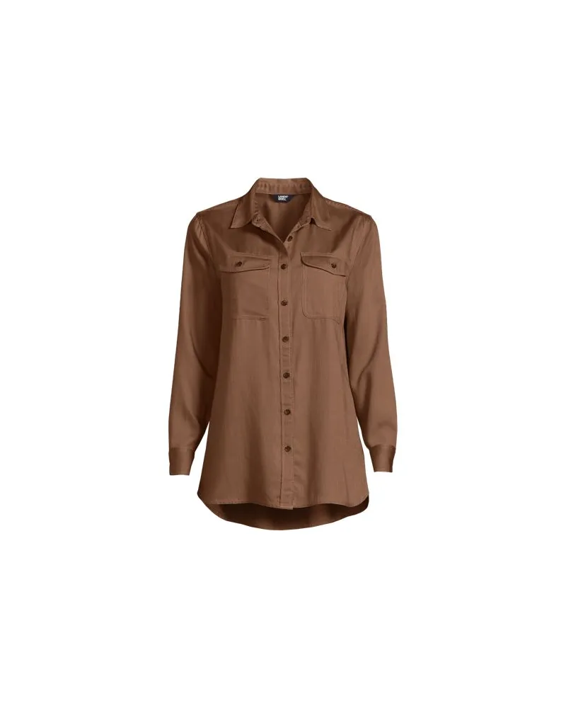 Lands' End Leichte TENCEL Langarm Hemdbluse, Damen, Größe regular, Braun, Lyocell (Viskose), by Braun