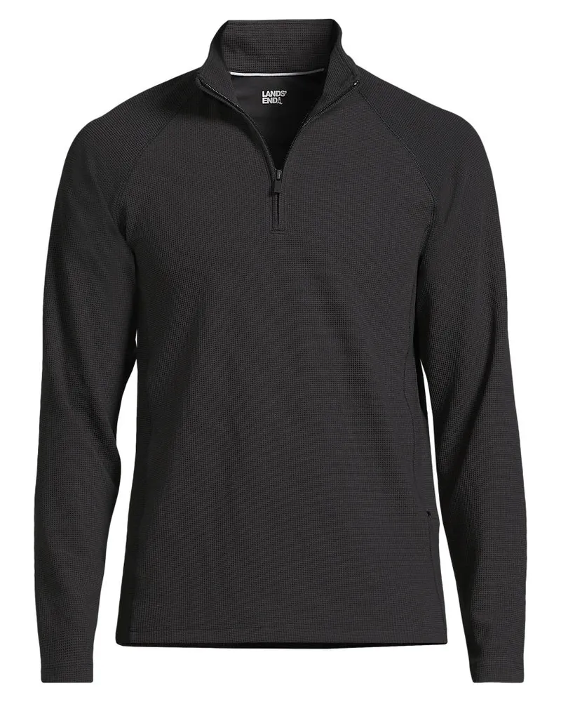 Lands' End Strukturiertes Langarm-Shirt mit Troyer-Kragen SOCIAL/ACTIVE, Herren, Größe regular, Schwarz, Elasthan/Lyocell (Viskose)/Polyester-Mischung, by Land Schwarz