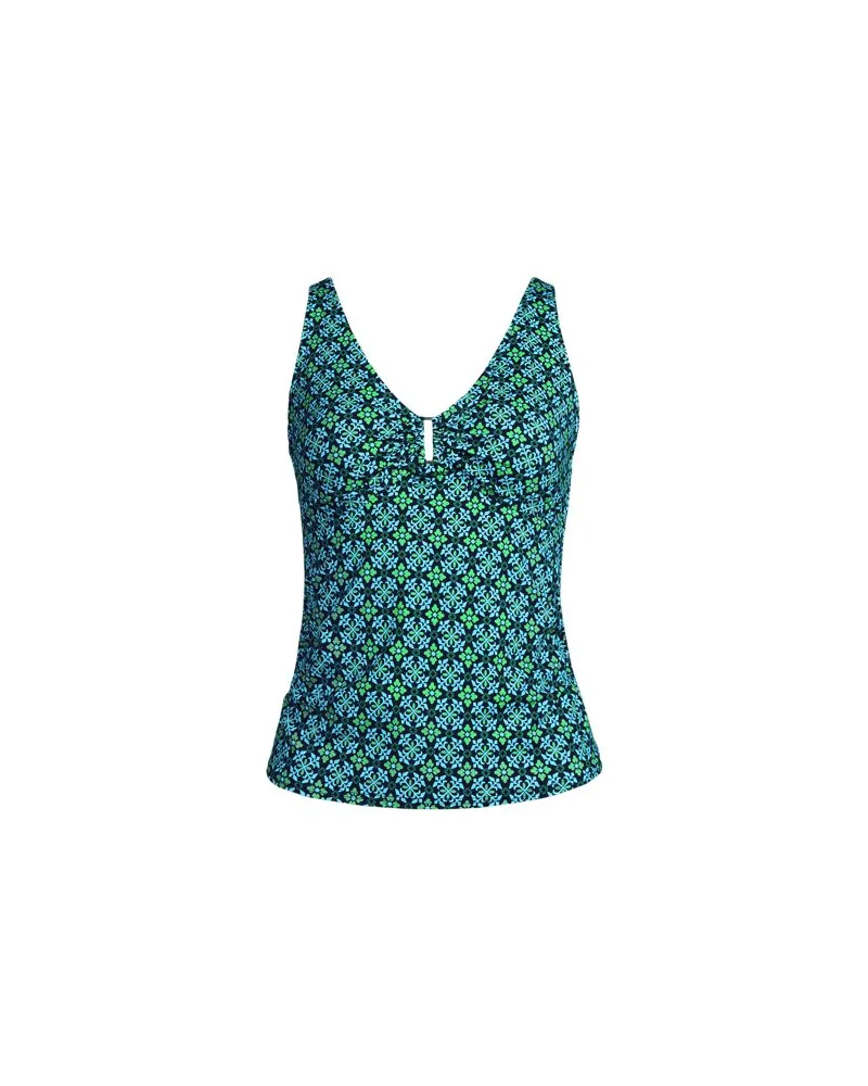 Lands' End Tankinitop mit Ringdetail und V-Ausschnitt, Damen, Größe:44-46 regular, Blau, Nylon-Mischung, by Blau