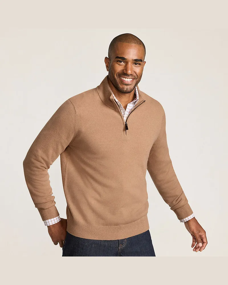 Lands' End Kaschmir-Pullover mit Reißverschluss, Herren, Größe regular, Braun, Kaschmir, by Braun