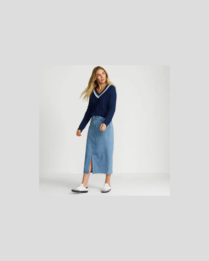 Lands' End Soft Denim Bleistift-Midirock, Damen, Größe regular, Blau, Elasthan/Baumwoll-Mischung, by Blau