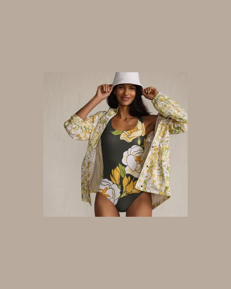 Lands' End Komfort-Badeanzug mit gekreuzten Trägern, hohes Bein, Damen, Größe regular, Grün, Nylon-Mischung, by Grün