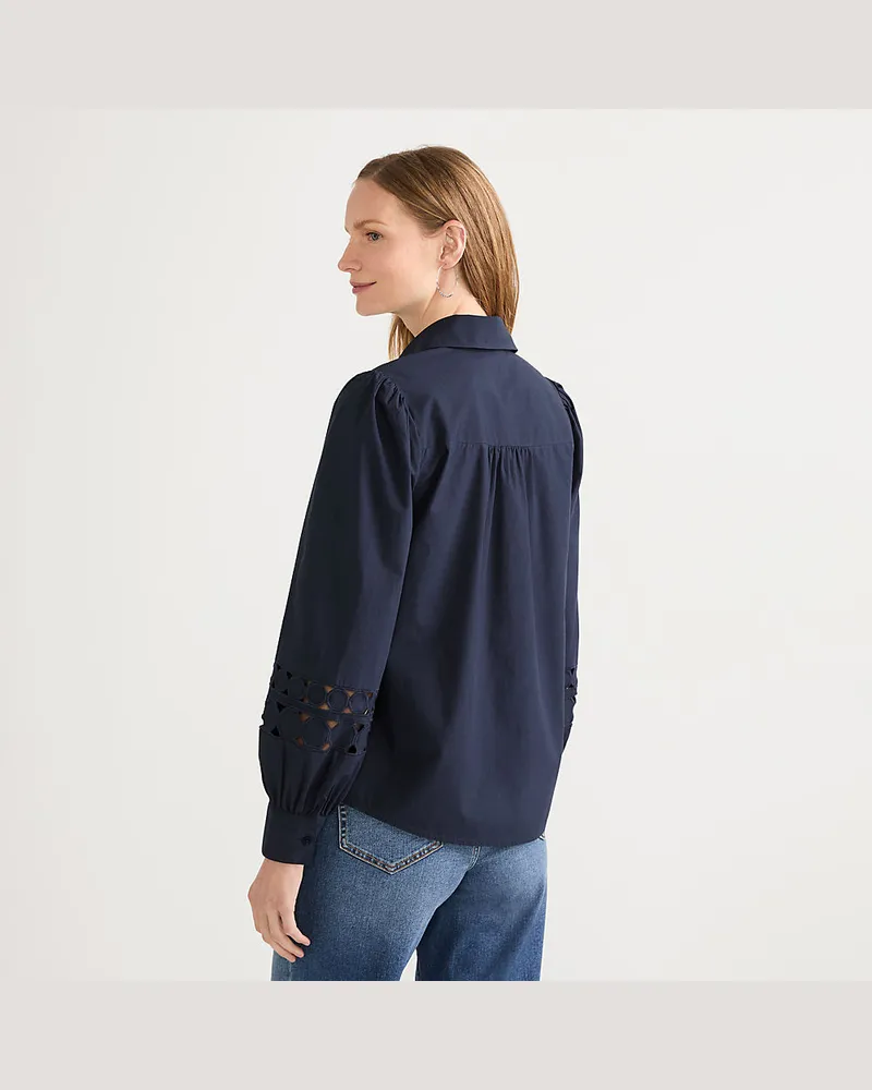 Lands' End Hemdbluse mit Cutout-Detail, Damen, Größe:34 petite, Blau, Baumwolle, by Blau