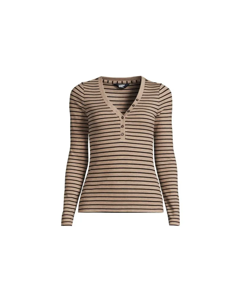 Lands' End Fließendes Doppeljersey-Henleyshirt, Damen, Größe:44-46 regular, Braun, Elasthan/Polyester/Viskose, by Braun