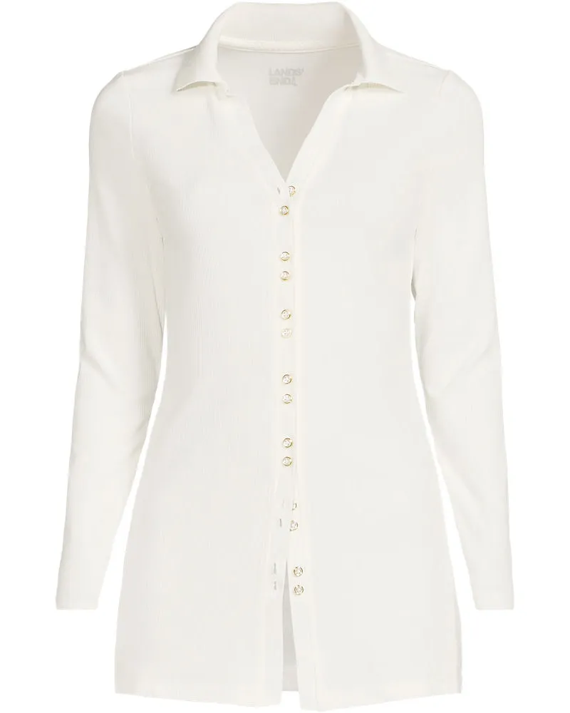 Lands' End Jerseybluse mit Polokragen, Damen, Größe plus, Weiß, Elasthan/Baumwoll-Mischung/Polyester-Mischung, by Weiß