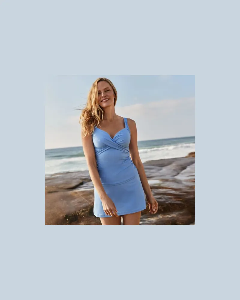 Lands' End Tankinitop CHLORRESISTENT mit V-Ausschnitt, Damen, Größe regular, Blau, Nylon-Mischung, by Blau