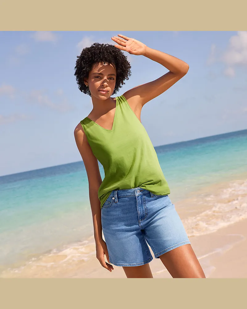 Lands' End Baumwolltop aus Flammgarn, Damen, Größe regular, Grün, Baumwolle, by Grün
