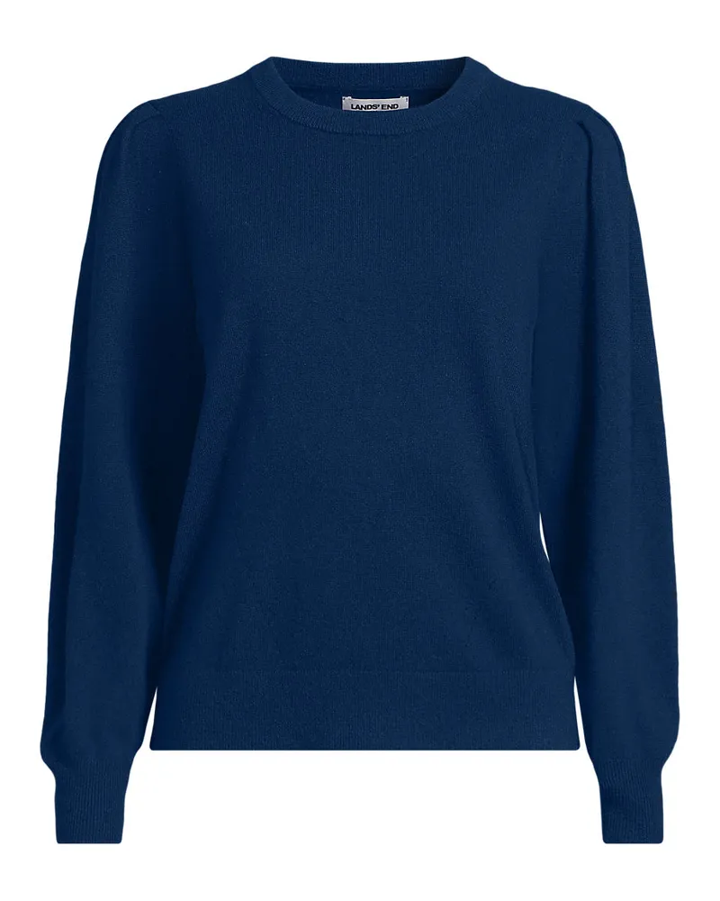 Lands' End Kaschmirpullover mit Puffärmeln, Damen, Größe regular, Blau, Kaschmir, by Blau