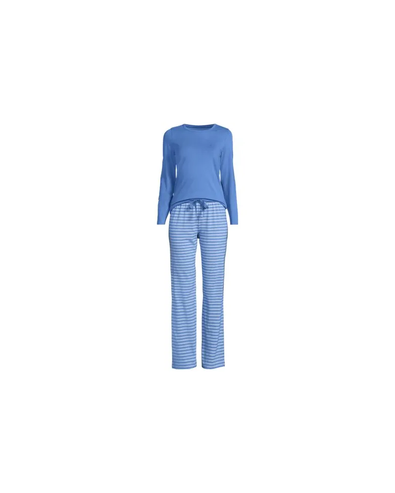 Lands' End Gemustertes Jersey Pyjama-Set, Damen, Größe:32-34 petite, Blau, Elasthan/Baumwoll-Mischung, by Blau