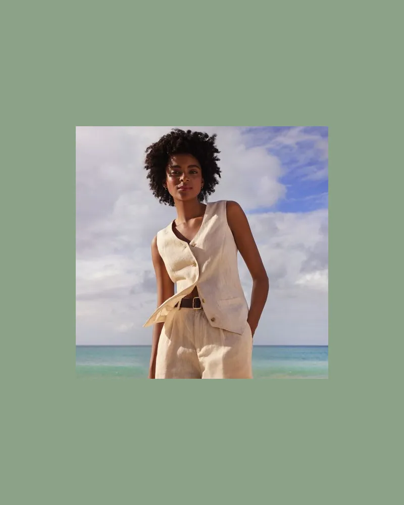 Lands' End Leinenweste, Damen, Größe:44-46 regular, Beige, Leinen, by Beige