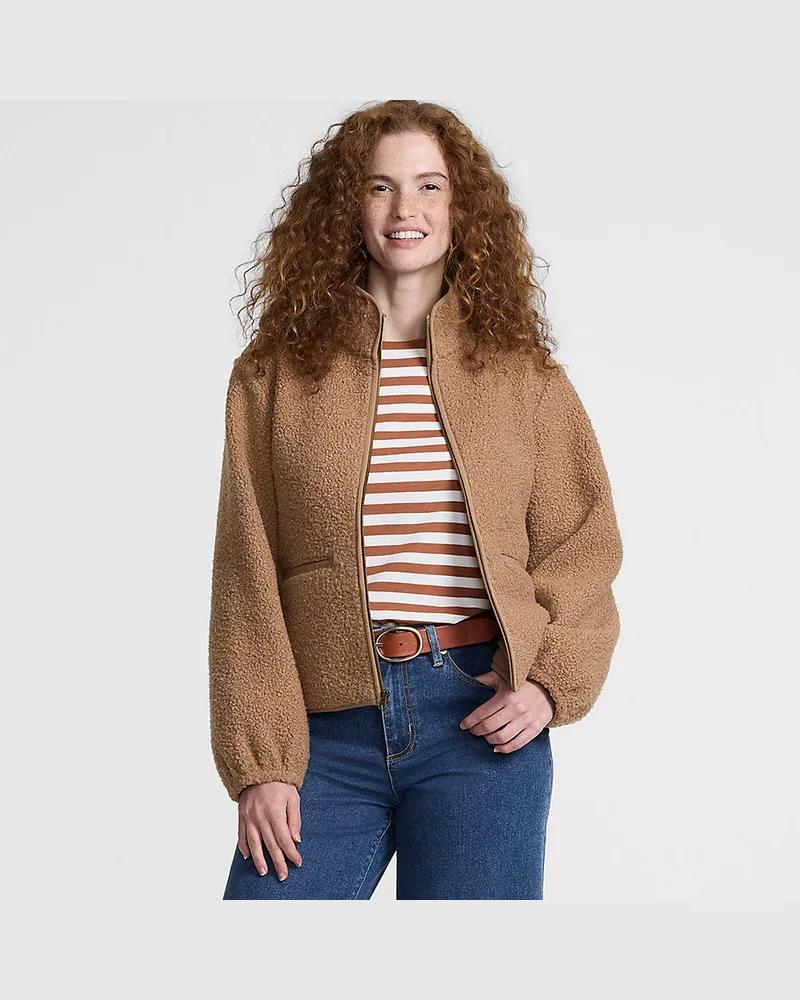 Lands' End Bouclé-Fleecejacke, Damen, Größe regular, Braun, Polyester, by Braun