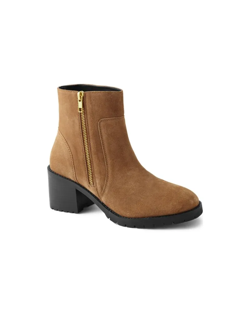 Lands' End Veloursleder-Stiefeletten mit Absatz, Damen, Größe regular, Braun, Leder/Rauleder, by Braun