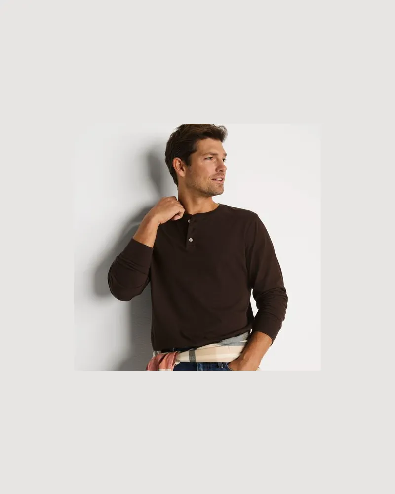 Lands' End Super-T Langarm-Henleyshirt, Classic Fit, Herren, Größe:60 regular, Braun, Baumwolle, by Braun