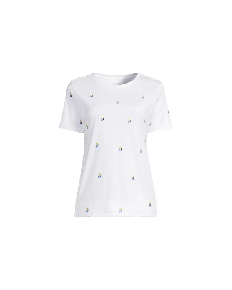 Lands' End Besticktes Supima Rundhalsshirt, Damen, Größe plus, Weiß, Baumwolle, by Weiß