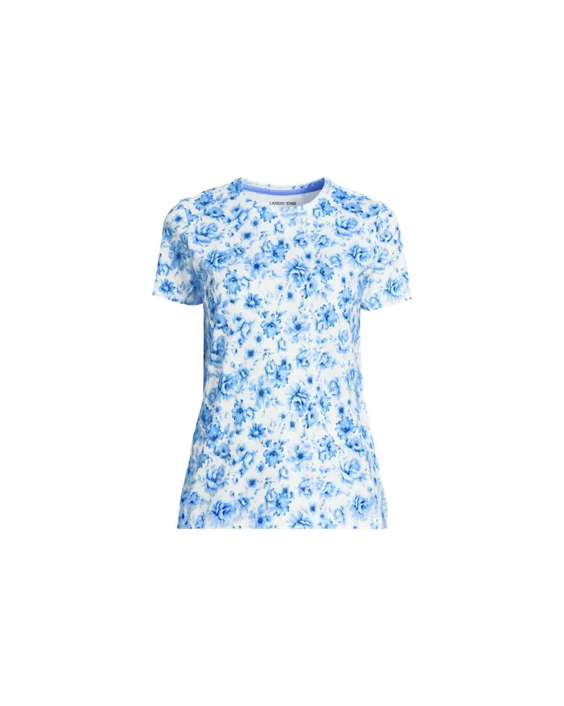 Lands' End Supima Kurzarm-Shirt mit rundem Ausschnitt, Damen, Größe:40-42 regular, Blau, Baumwolle, by Blau