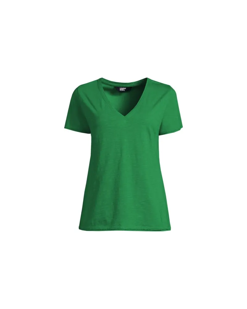 Lands' End Baumwollshirt aus Flammgarn, Damen, Größe regular, Grün, Baumwolle, by Grün