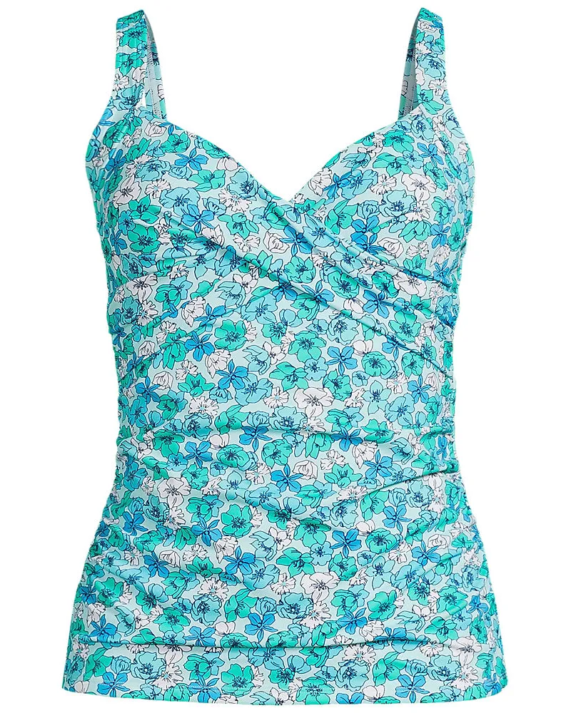 Lands' End Tankinitop CHLORRESISTENT mit V-Ausschnitt Gemustert, Damen, Größe:34 regular, Blau, Nylon-Mischung, by Blau