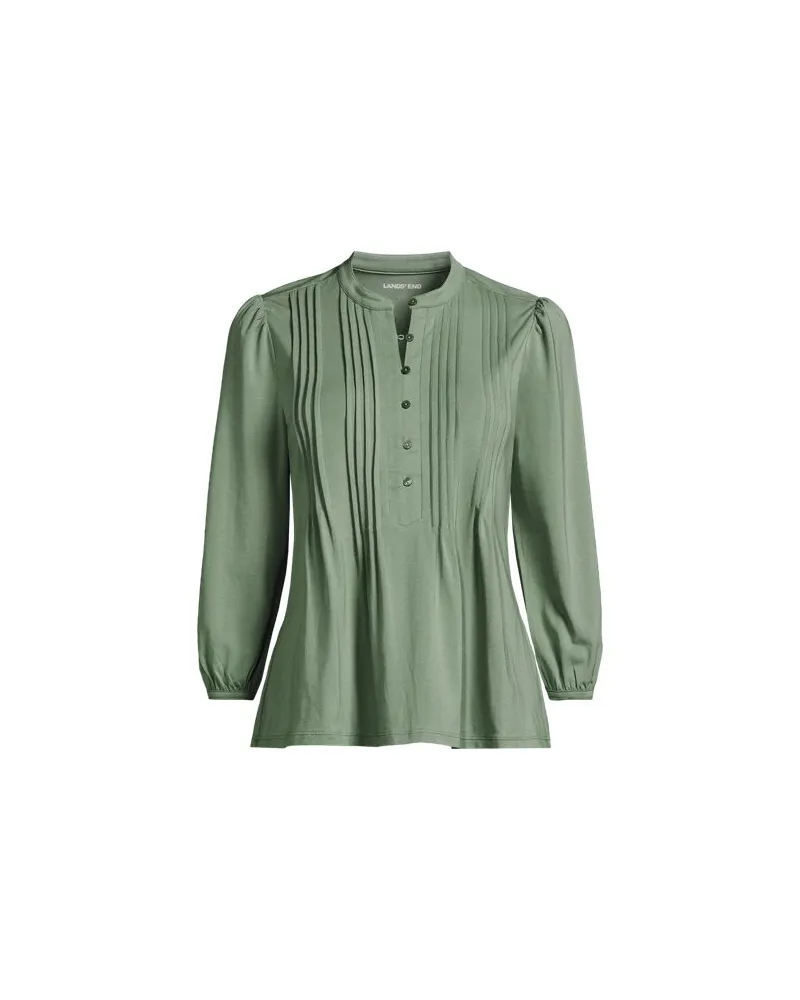 Lands' End Baumwolle/Modal-Biesenshirt mit 3/4-Ärmeln, Damen, Größe petite, Grün, Elasthan/Baumwoll-Mischung/Synthetic-blend, by Grün