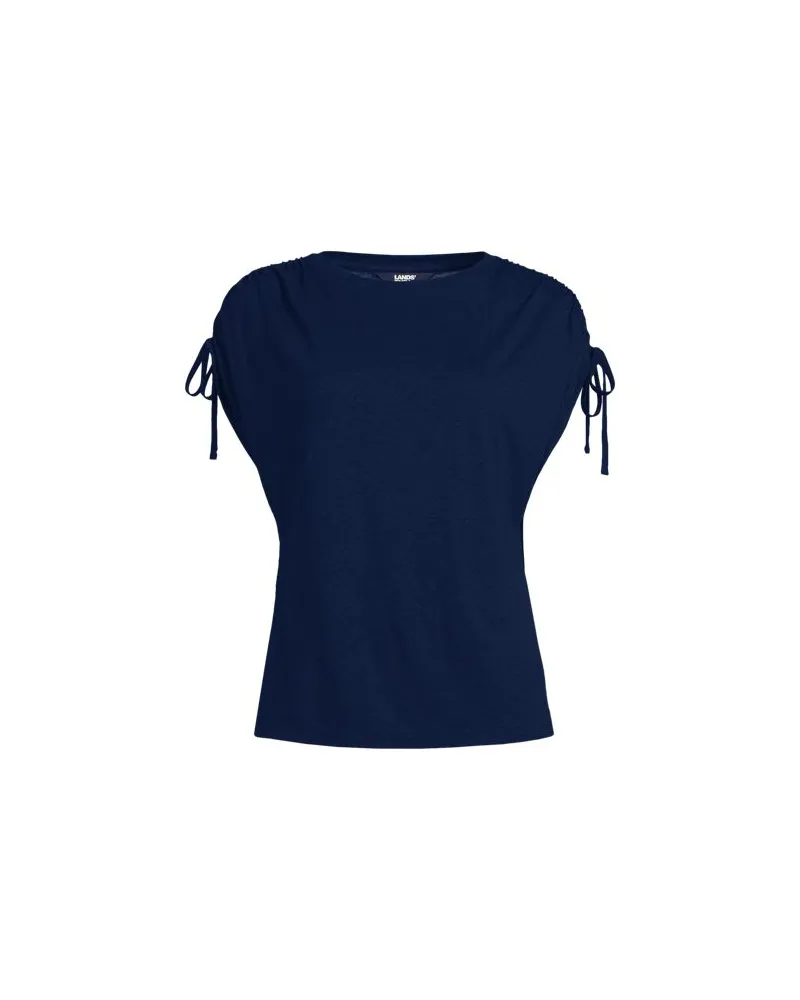 Lands' End Leinenmix-Shirt mit geraffter Schulter, Damen, Größe regular, Blau, Leinen/Viskose, by Blau