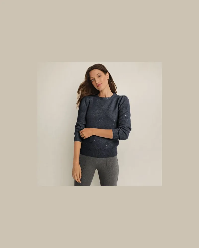 Lands' End Pullover mit Pailletten, Damen, Größe regular, Blau, Polyacryl/Polyester-Mischung, by Blau