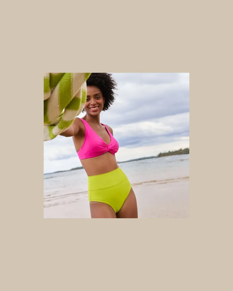 Lands' End Bikinihose zum Umschlagen, High Waist, Damen, Größe regular, Grün, Nylon-Mischung, by Grün
